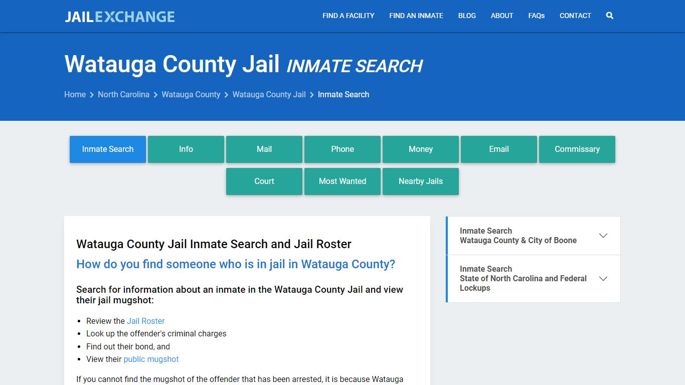 Watauga County Jail Inmate Search - Jail Exchange